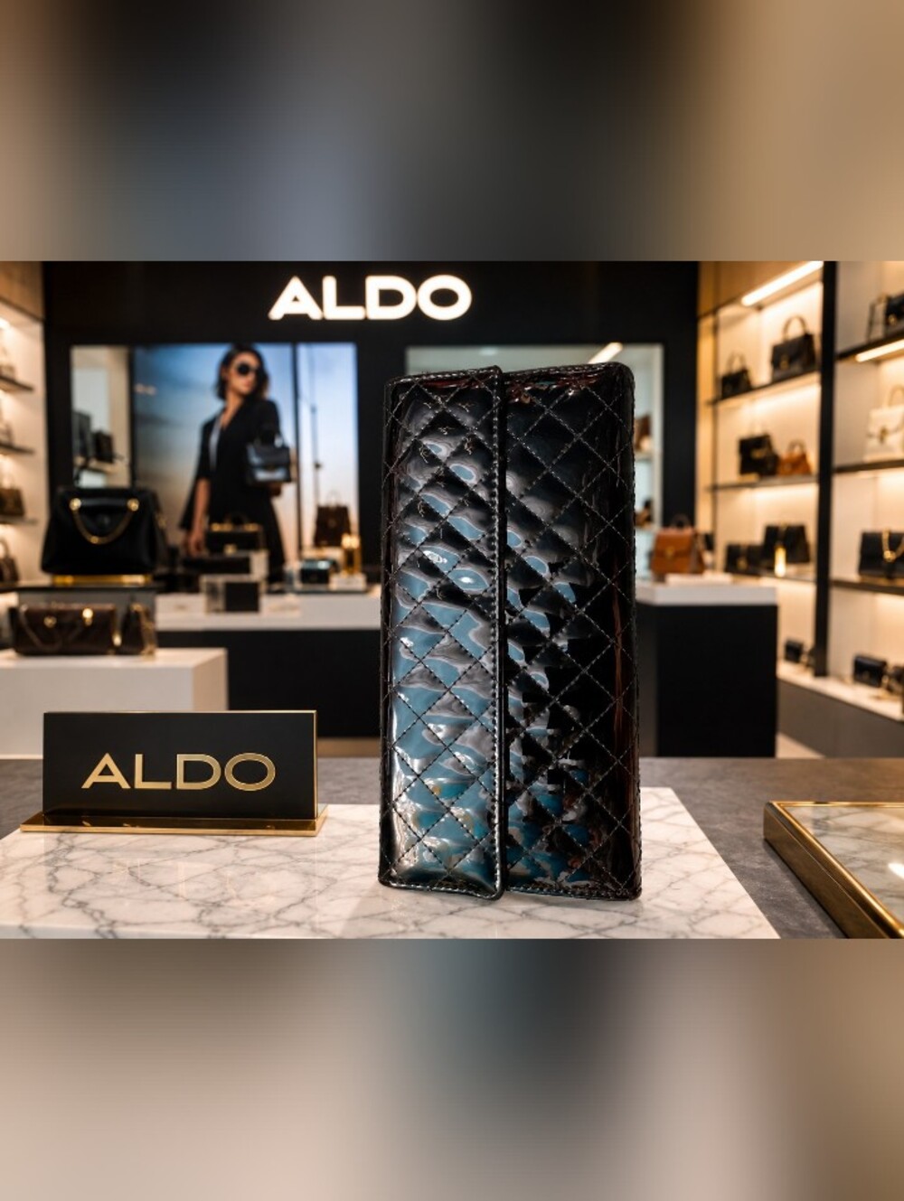 Aldo Black Quilted Patent Leather Card Holder Wallet 🖤